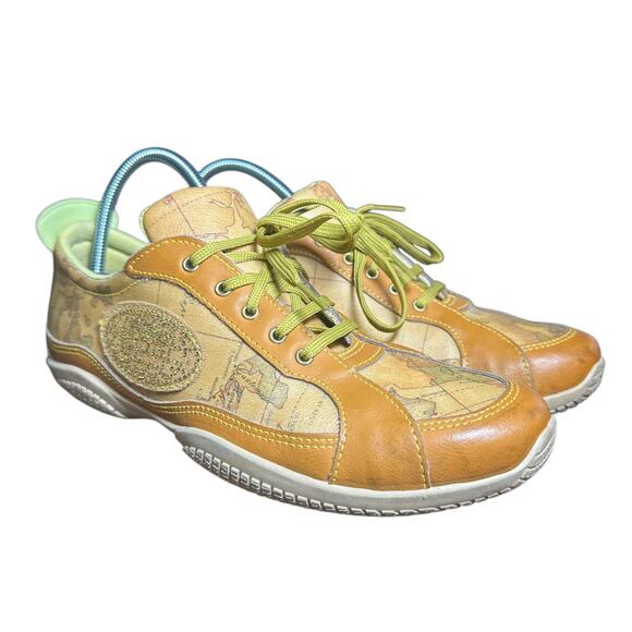 Alviero Martini 1a Classe Sneakers SZ 38 US 7.5 Map Print Leather Travel Style - Picture 3 of 11